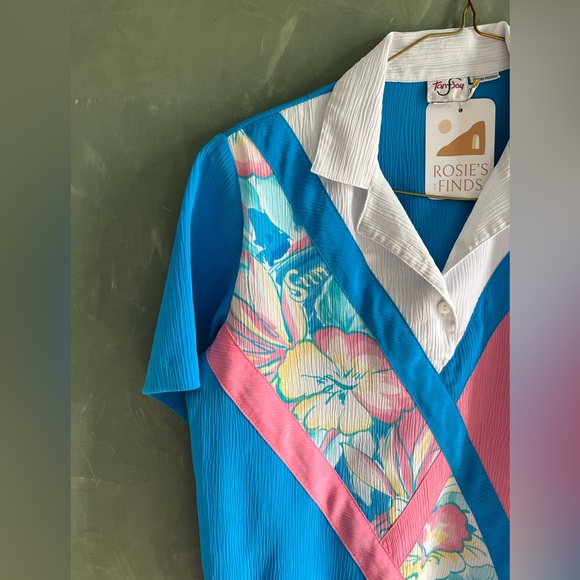 XS vintage retro pink and blue blouse - Picture 3 of 3